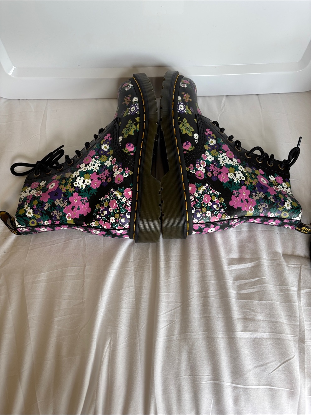 Dr. Martens 2 pr Black Floral Pascal 1460 and White Leather Lace-Up Boots SZ 7 - Picture 7 of 15